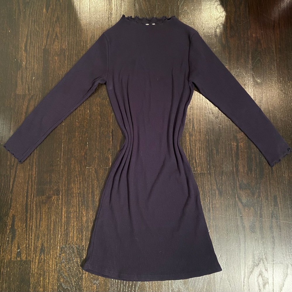 Side Party Korean Navy Bodycon Long Sleeve Dress